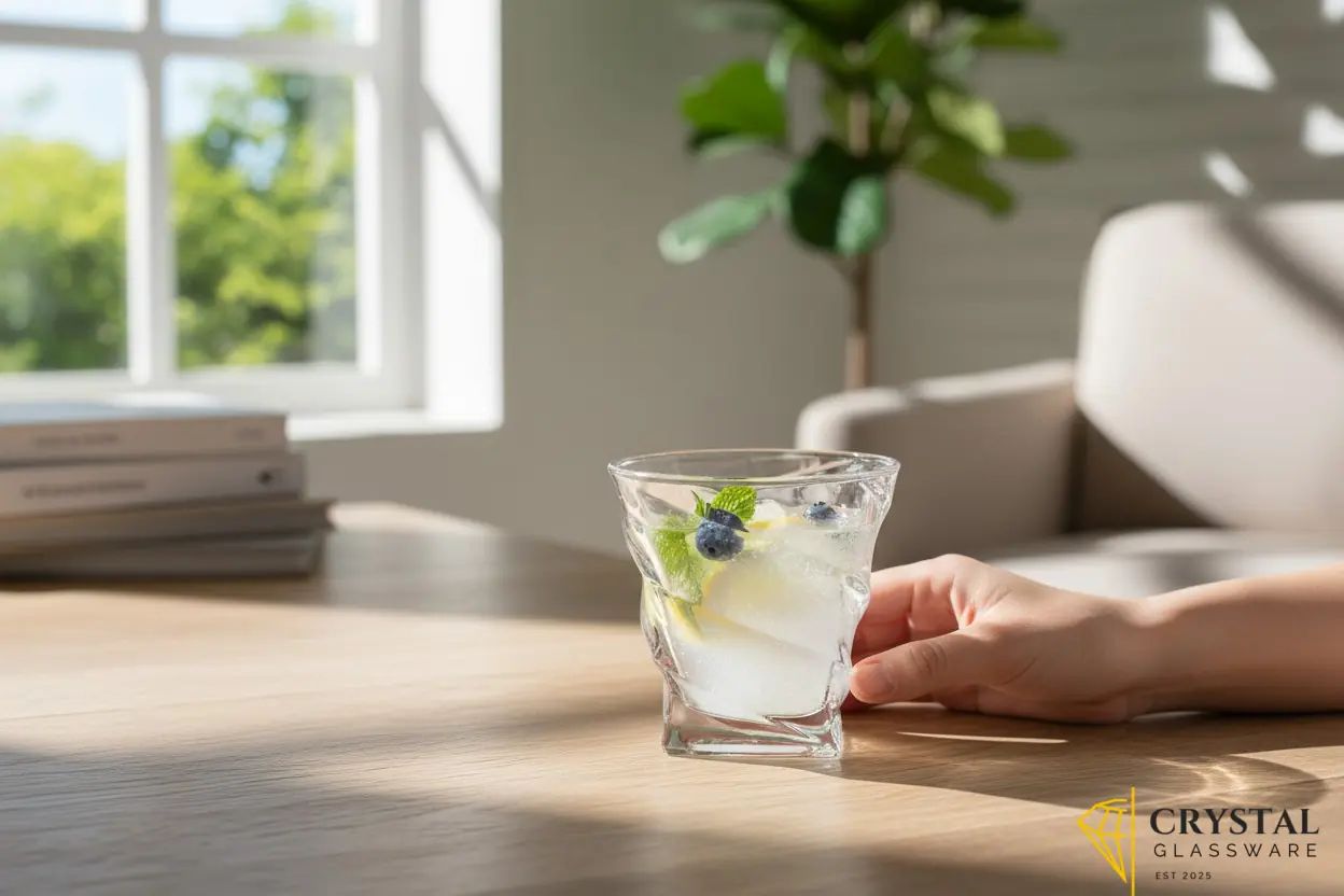 Delisoga elegance drinking glass features a distinctive twisted, textured design